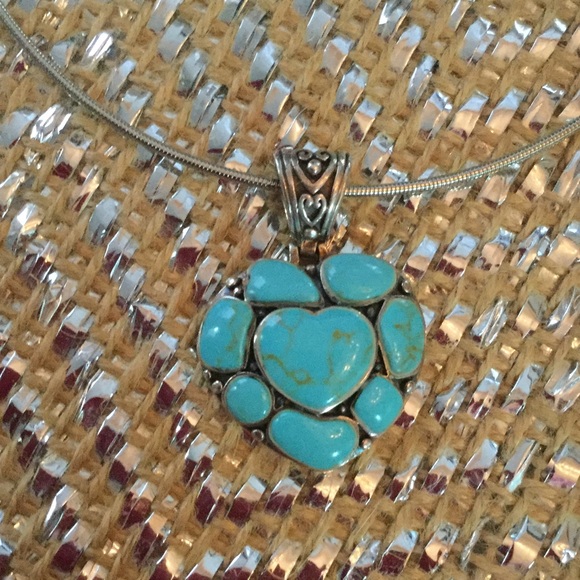 Genuine Sterling Silver Turquoise Heart Choker - Picture 2 of 4